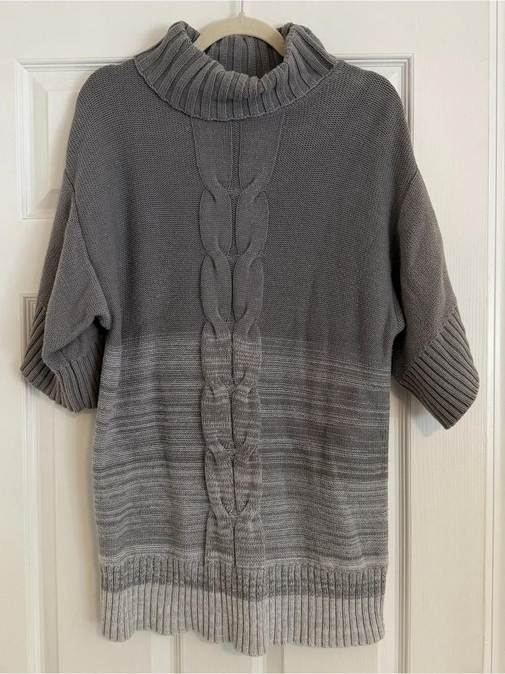 Style & Co Gray Cable Knit Cowl Neck Tunic Sweater Large Cozy Short Sleeve